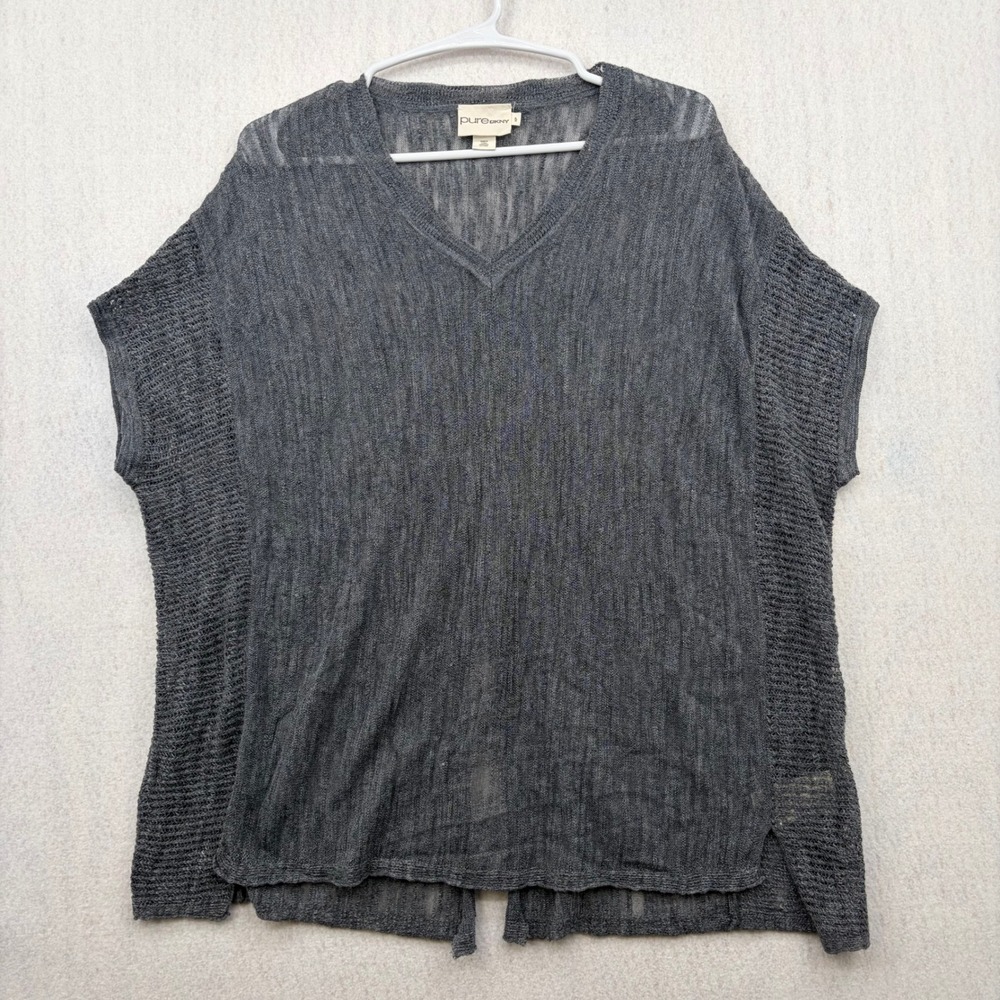 Pure DKNY Women Gray Wool Alpaca Blend V-Neck Split Back Sweater Vest Size XP
